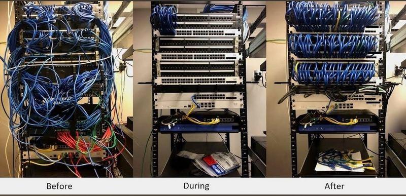 Network rack cabling — structured cabling before and after